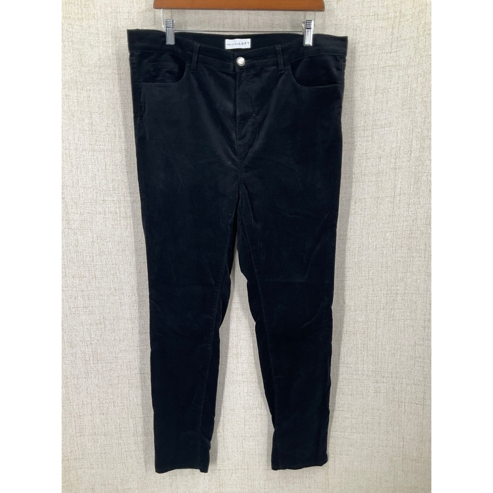 LOFT Corduroy Pants Women 14 Black Cotton Blend High Waist Skinny Classic